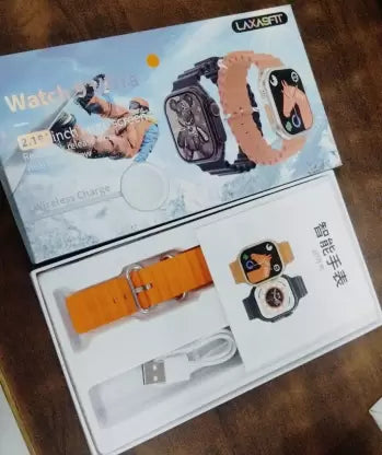 SPNECO WATCH 9 ULTRA ORANGE SMART WATCH WITH WIRELESS CHARGER Smartwatch (Orange Strap, FREE)