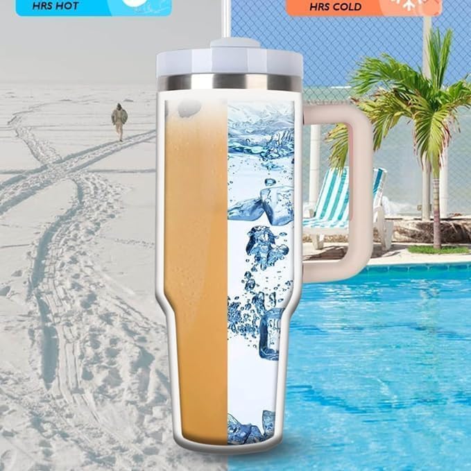 1200ML Stainless Steel Tumbler with Handle & Straw, Double-Wall Vacuum Insulated, Leak-Proof Travel Sipper