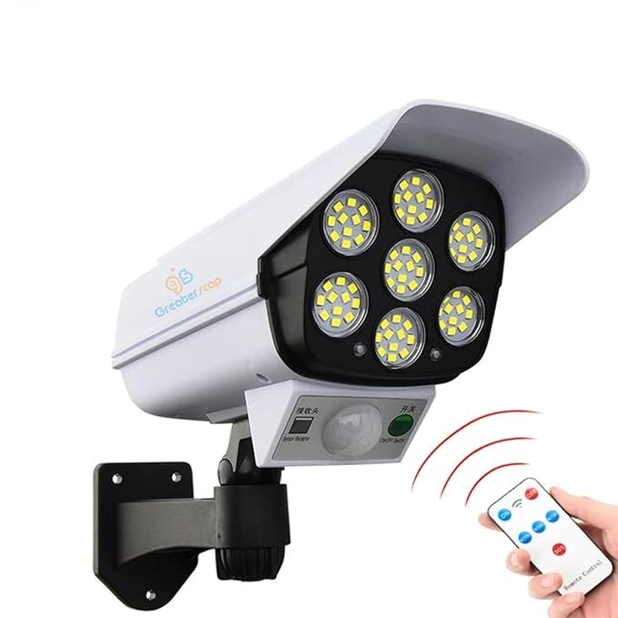 spenco Solar Panel Powered 77 Led Motion Sensor Light for Home,Outdoor,Garden and Waterproof Security Camera Shaped Wall Lamp with Remote Control (1 pcs)