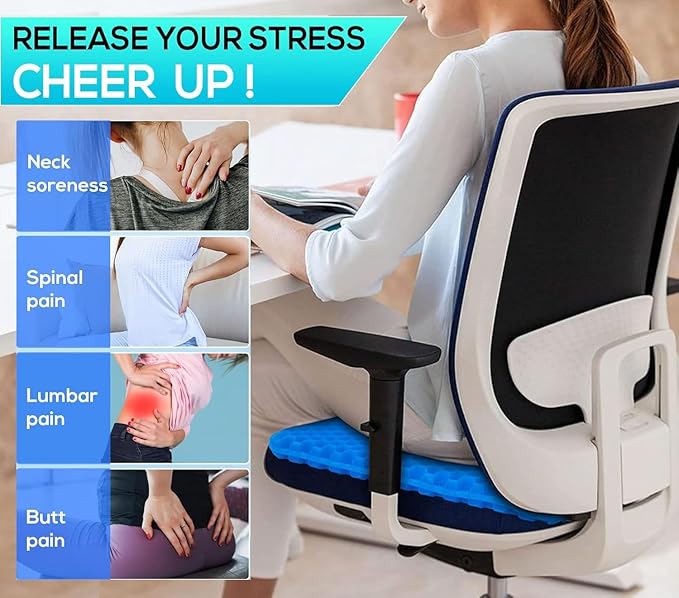 BIGXEN Gel Seat Cushion, Double Layer Gel Cushion with Non-Slip Cover, Cool Egg Chair Sea for Pressure Relief, Breathable Honeycomb for Office Chair Wheelchair Car Seat-1PCS (Square)