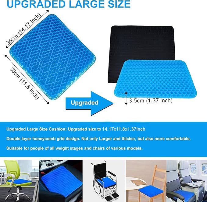 BIGXEN Gel Seat Cushion, Double Layer Gel Cushion with Non-Slip Cover, Cool Egg Chair Sea for Pressure Relief, Breathable Honeycomb for Office Chair Wheelchair Car Seat-1PCS (Square)