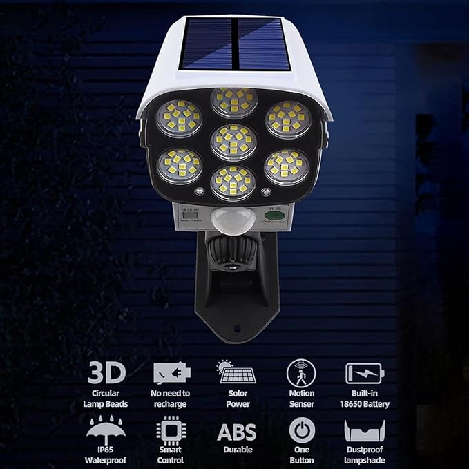 spenco Solar Panel Powered 77 Led Motion Sensor Light for Home,Outdoor,Garden and Waterproof Security Camera Shaped Wall Lamp with Remote Control (1 pcs)