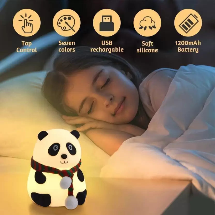 SPENCO Cute Panda,USB Rechargeable, 7-Colors Changing Light, Room Decor Night Lamp (14 cm, White)