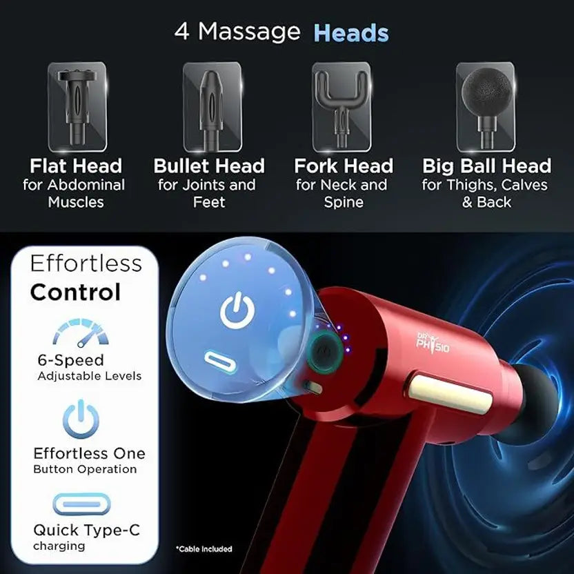 Spenco Battery Powered Zenpulse Massage Gun With 4 Soft Silicon Handheld Percussion Gun Massager Machine for Deep Tissue Muscle Massage Massager (Multicolor)