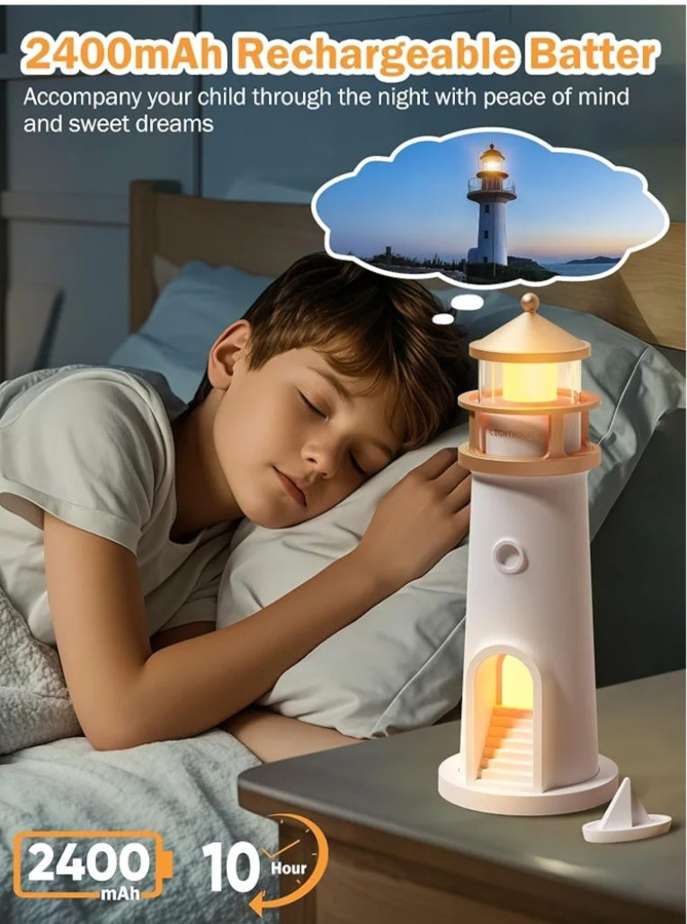 Moon Lamp Projector Night Light,Lighthouse Decor Light Night Light for Kids,Moon Light Galaxy Projector Rechargeable LED Aesthetic Table Lamp