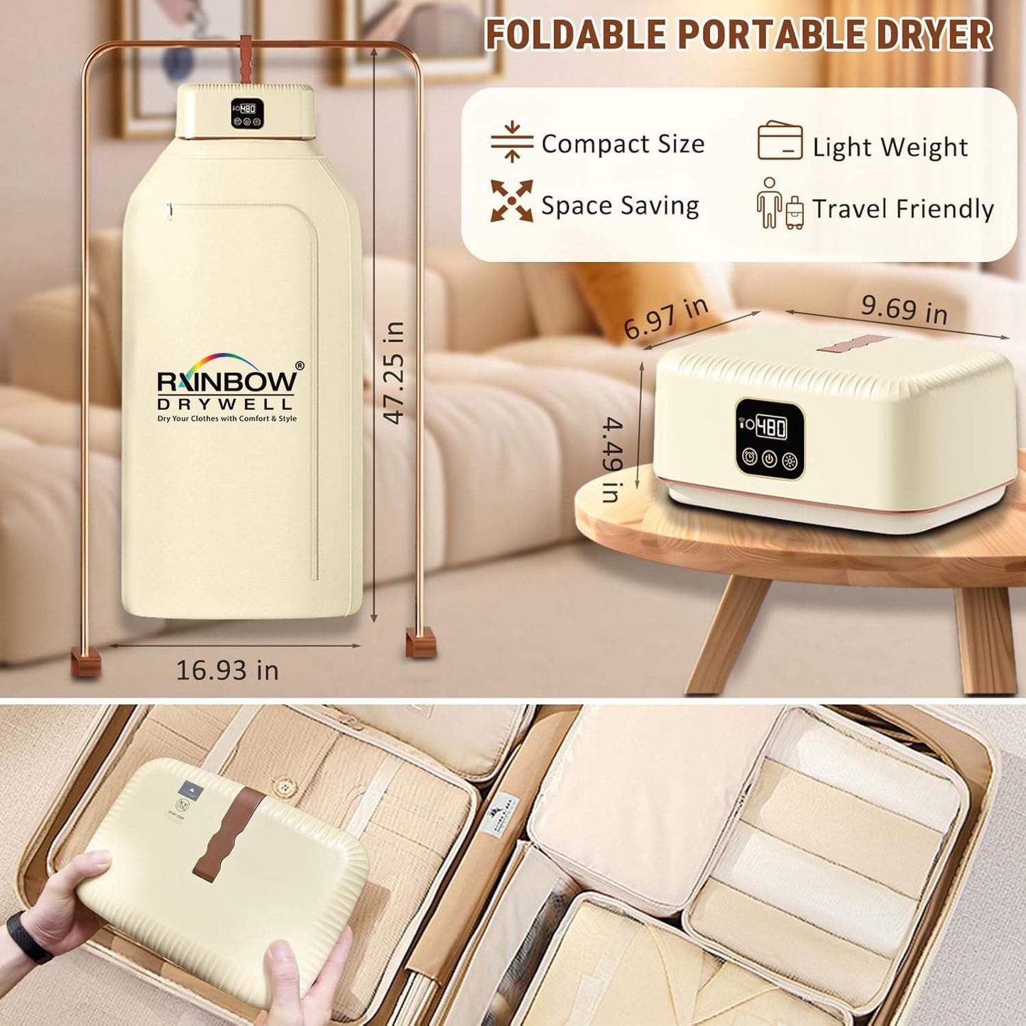 Smart Portable Clothes Dryer, Rapid Heating, Foldable Electric Heater with Timer(600W)