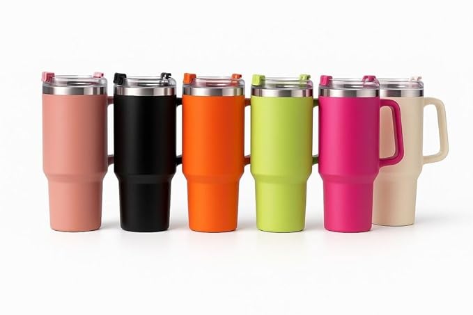 1200ML Stainless Steel Tumbler with Handle & Straw, Double-Wall Vacuum Insulated, Leak-Proof Travel Sipper