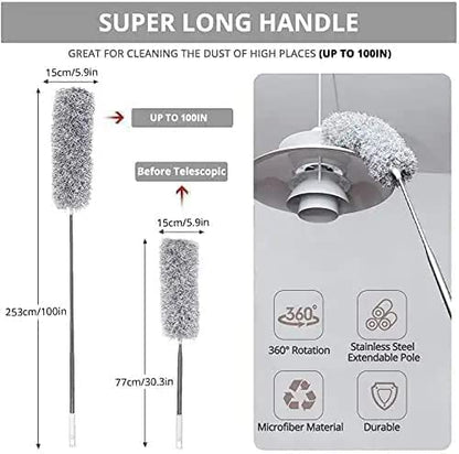 SPENCO Long Handle Microfiber Feather Ceiling Duster for Dust Cleaning with extendable Pole 30-100 Inch with Anti Scratch Bendable Head Brush for Cleaning High Cobweb Stick high Ceiling Fan