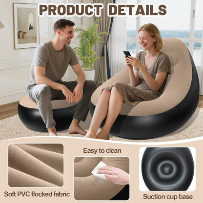 Inflatable Sofa with Household Air Pump - Air Couch Chair with Footstool for Indoor&Outdoor in Livingroom Bedroom Readingroom