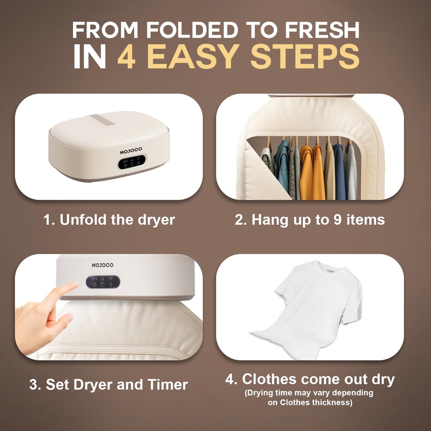 Smart Portable Clothes Dryer, Rapid Heating, Foldable Electric Heater with Timer(600W)