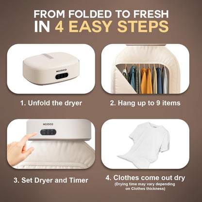 Smart Portable Clothes Dryer, Rapid Heating, Foldable Electric Heater with Timer(600W)