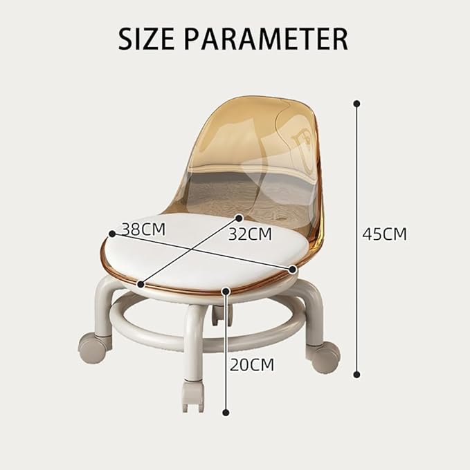SPENCO Acrylic 360° Rotatable Transparent Chair | Mini Space Design | High Resilience | Durable Backrest | Smart Wheels |