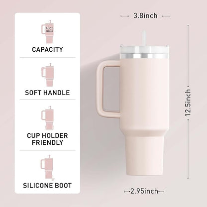 1200ML Stainless Steel Tumbler with Handle & Straw, Double-Wall Vacuum Insulated, Leak-Proof Travel Sipper