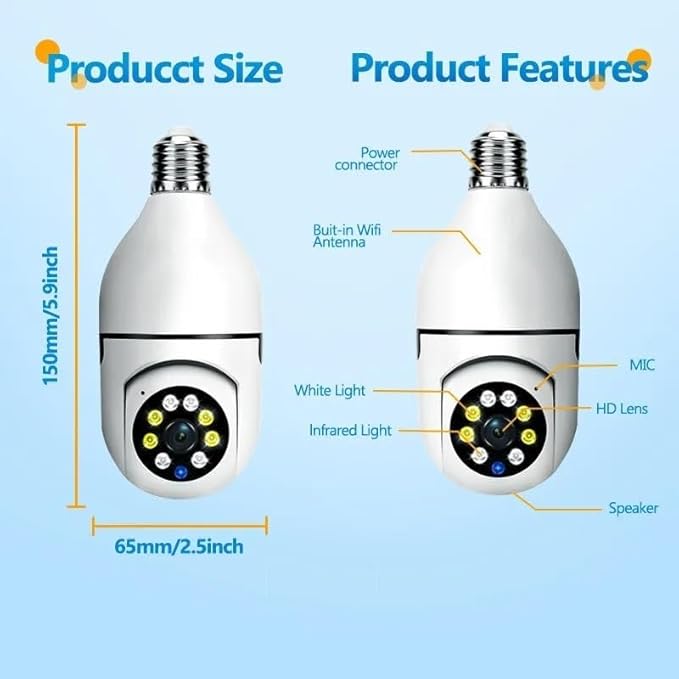 Wi-Fi CCTV Camera E27 MODEL1080p Wireless PTZ Bulb Shape V380 P