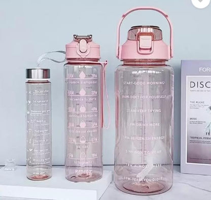 Set of 3 Transparent Water Bottle 2000ML, 900ML, 300ML with Motivational Time Marker |Leak Proof&Break-Proof (SET OF 3)