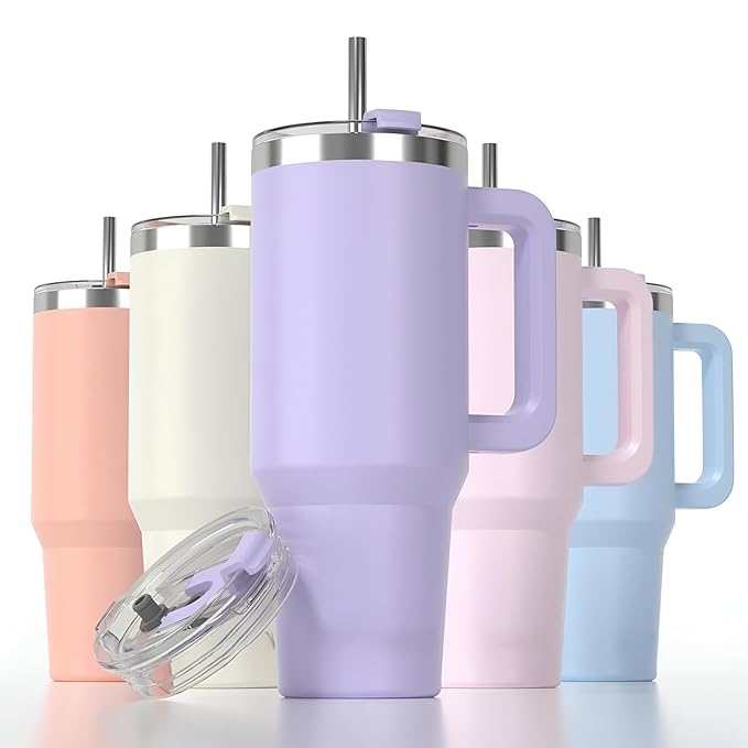 1200ML Stainless Steel Tumbler with Handle & Straw, Double-Wall Vacuum Insulated, Leak-Proof Travel Sipper