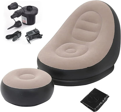 Inflatable Sofa with Household Air Pump - Air Couch Chair with Footstool for Indoor&Outdoor in Livingroom Bedroom Readingroom