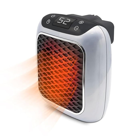 spenco Handy Heater Turbo 800W Wall Outlet Small Space Heater with Adjustable Thermostat, Programmable 12-Hour Timer