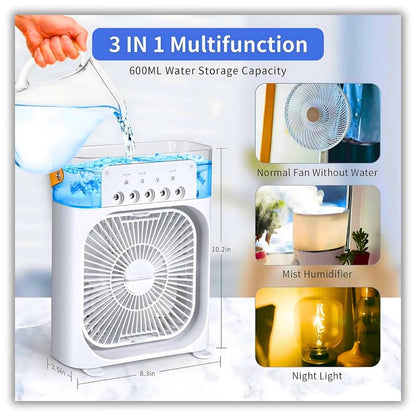 Mini Evaporative Cooler with LED Light, USB Type-C Powered Personal Air Cooler Fan, 3-Speed Wind, 3 Mist Modes, Timer Function,