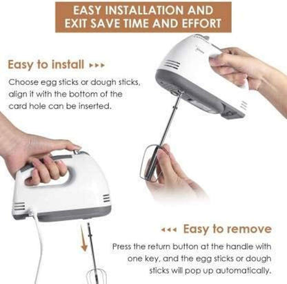 Electric Hand Mixer for Kitchen | Handheld Cake Blender with Four Stainless Steel Attachments including Beaters & Dough Hooks for Whipping Cream