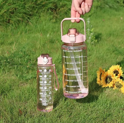 Set of 3 Transparent Water Bottle 2000ML, 900ML, 300ML with Motivational Time Marker |Leak Proof&Break-Proof (SET OF 3)
