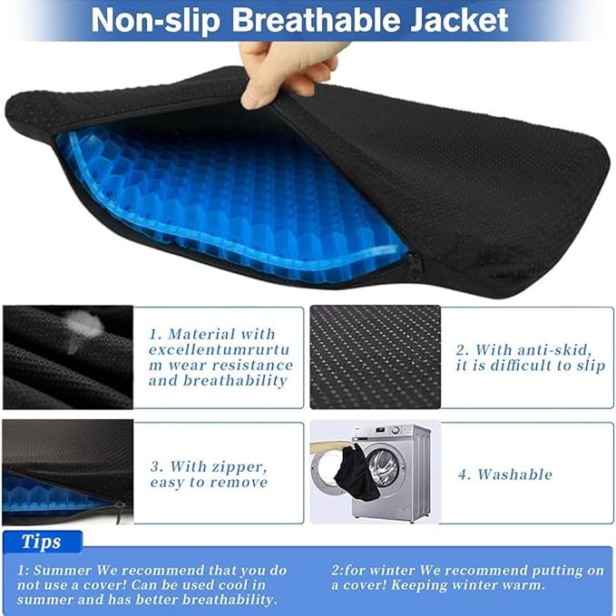 BIGXEN Gel Seat Cushion, Double Layer Gel Cushion with Non-Slip Cover, Cool Egg Chair Sea for Pressure Relief, Breathable Honeycomb for Office Chair Wheelchair Car Seat-1PCS (Square)