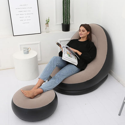 Inflatable Sofa with Household Air Pump - Air Couch Chair with Footstool for Indoor&Outdoor in Livingroom Bedroom Readingroom