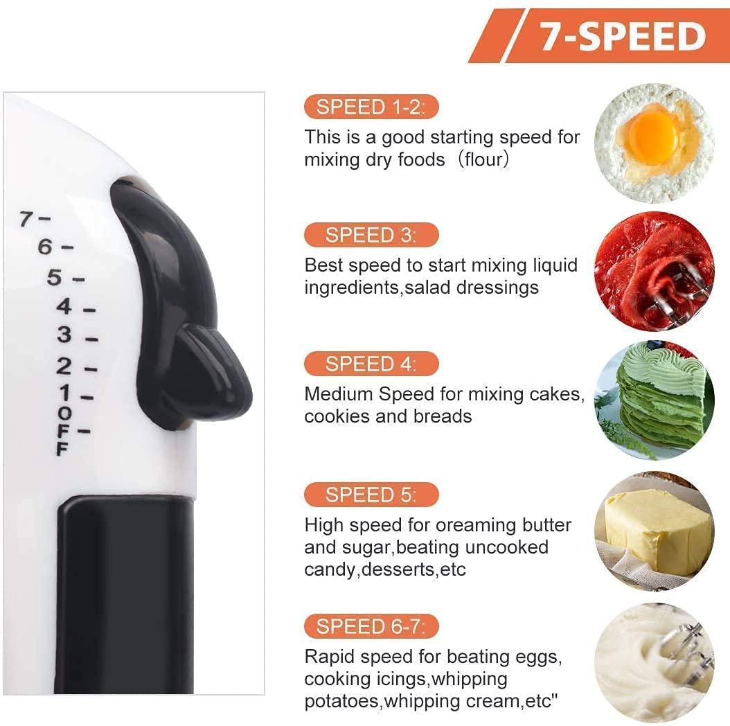 Electric Hand Mixer for Kitchen | Handheld Cake Blender with Four Stainless Steel Attachments including Beaters & Dough Hooks for Whipping Cream