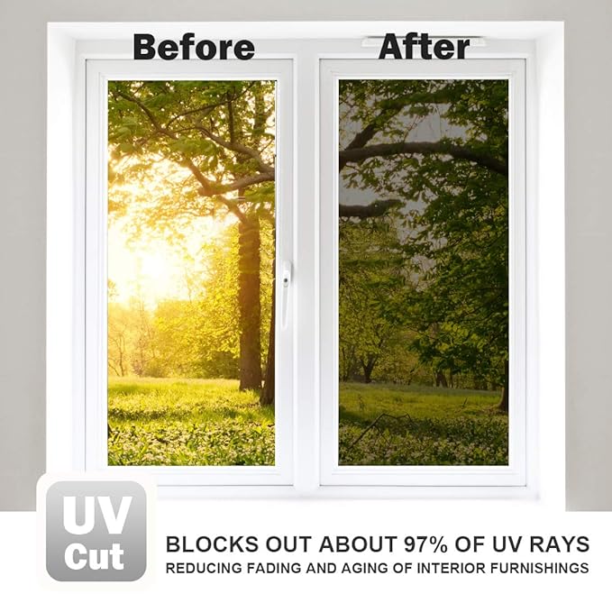 One Way Mirror Film Daytime Privacy Static Non-Adhesive Decorative Heat Control Anti UV Window Tint for Home and Office (Black) 300x30 cm