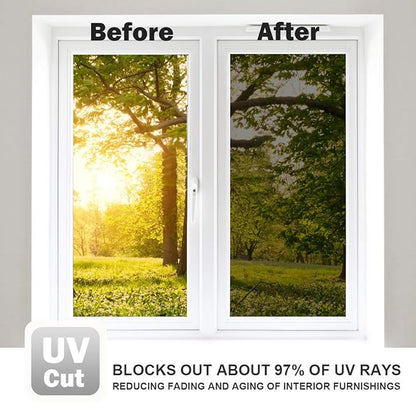One Way Mirror Film Daytime Privacy Static Non-Adhesive Decorative Heat Control Anti UV Window Tint for Home and Office (Black) 300x30 cm