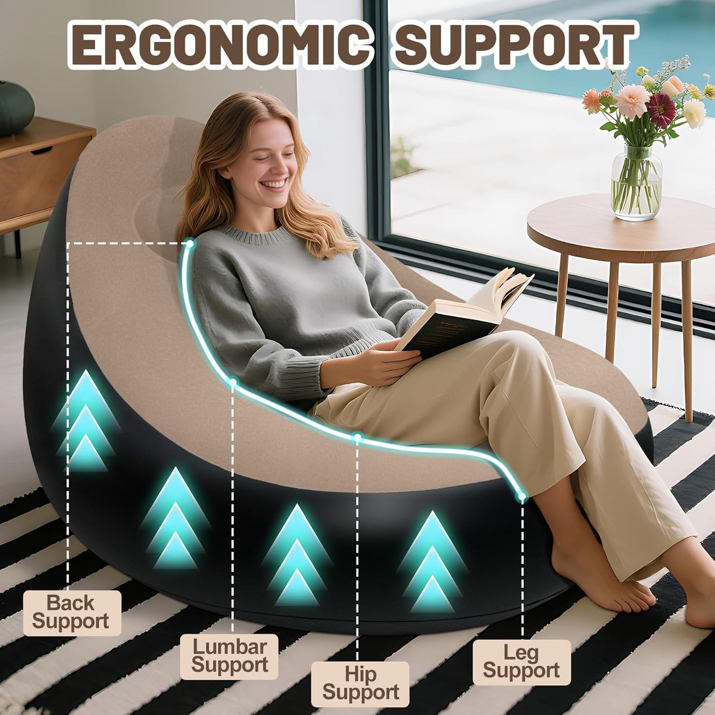 Inflatable Sofa with Household Air Pump - Air Couch Chair with Footstool for Indoor&Outdoor in Livingroom Bedroom Readingroom