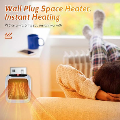 spenco Handy Heater Turbo 800W Wall Outlet Small Space Heater with Adjustable Thermostat, Programmable 12-Hour Timer