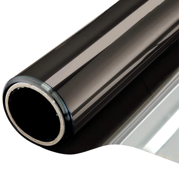 One Way Mirror Film Daytime Privacy Static Non-Adhesive Decorative Heat Control Anti UV Window Tint for Home and Office (Black) 300x30 cm
