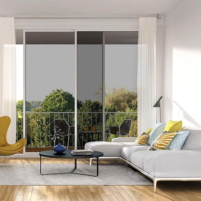 One Way Mirror Film Daytime Privacy Static Non-Adhesive Decorative Heat Control Anti UV Window Tint for Home and Office (Black) 300x30 cm