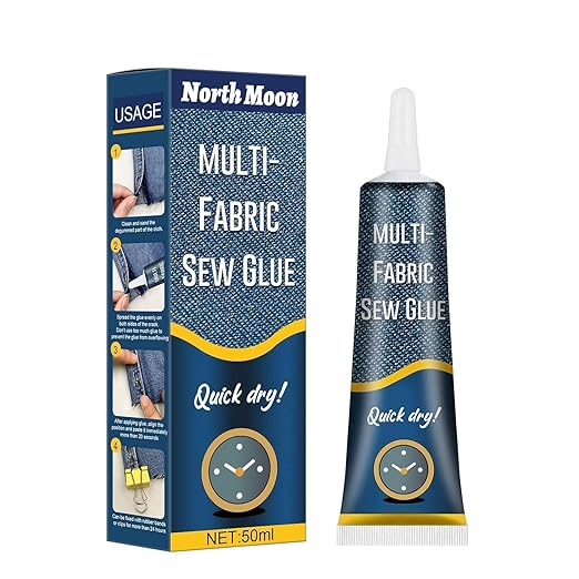 Fabric Adhesive Glue Strong Bond Clear Drying Waterproof Sew Glue Permanent Washable for Repair, Make Patches on Clothes, All Fabrics 50ML- pack of 2