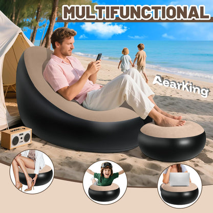 Inflatable Sofa with Household Air Pump - Air Couch Chair with Footstool for Indoor&Outdoor in Livingroom Bedroom Readingroom