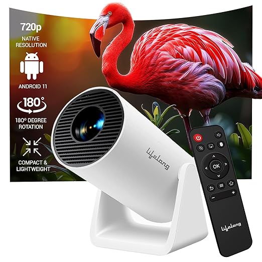 Spenco Lightbeam Smart Projector for Home 4K Support, Native 720p HD Resolution, 2500 Lumen, Rotabable Design, Speaker, Android 11 with Built-in Apps (Netflix, Prime, Youtube) WiFi, 100''Max Display