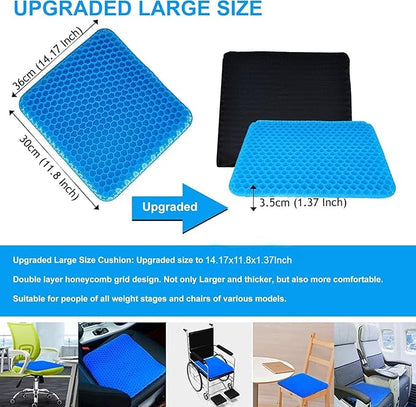 BIGXEN Gel Seat Cushion, Double Layer Gel Cushion with Non-Slip Cover, Cool Egg Chair Sea for Pressure Relief, Breathable Honeycomb for Office Chair Wheelchair Car Seat-1PCS (Square)