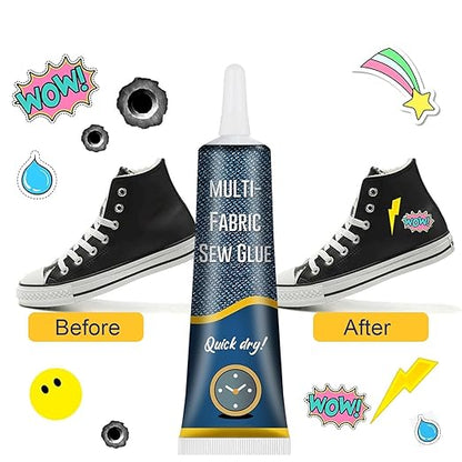 Fabric Adhesive Glue Strong Bond Clear Drying Waterproof Sew Glue Permanent Washable for Repair, Make Patches on Clothes, All Fabrics 50ML- pack of 2