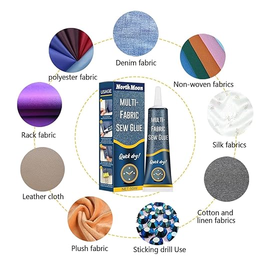 Fabric Adhesive Glue Strong Bond Clear Drying Waterproof Sew Glue Permanent Washable for Repair, Make Patches on Clothes, All Fabrics 50ML- pack of 2