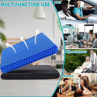 BIGXEN Gel Seat Cushion, Double Layer Gel Cushion with Non-Slip Cover, Cool Egg Chair Sea for Pressure Relief, Breathable Honeycomb for Office Chair Wheelchair Car Seat-1PCS (Square)