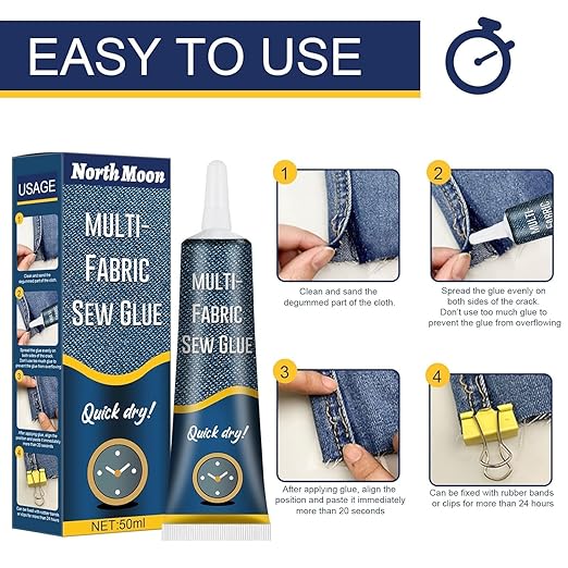 Fabric Adhesive Glue Strong Bond Clear Drying Waterproof Sew Glue Permanent Washable for Repair, Make Patches on Clothes, All Fabrics 50ML- pack of 2
