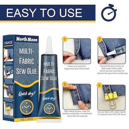 Fabric Adhesive Glue Strong Bond Clear Drying Waterproof Sew Glue Permanent Washable for Repair, Make Patches on Clothes, All Fabrics 50ML- pack of 2