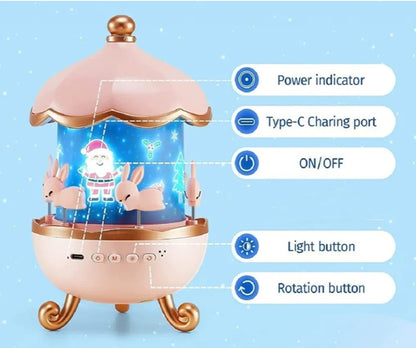 Froska Alloy Steel Bunny Night Light Cabin Projector Lamp 360°Rotatable LED Night Lamp for Kids RoomDecor,Kids Night Lights for Girls 6 Film Shade, Star Projector,USB Powered