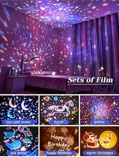 Froska Alloy Steel Bunny Night Light Cabin Projector Lamp 360°Rotatable LED Night Lamp for Kids RoomDecor,Kids Night Lights for Girls 6 Film Shade, Star Projector,USB Powered