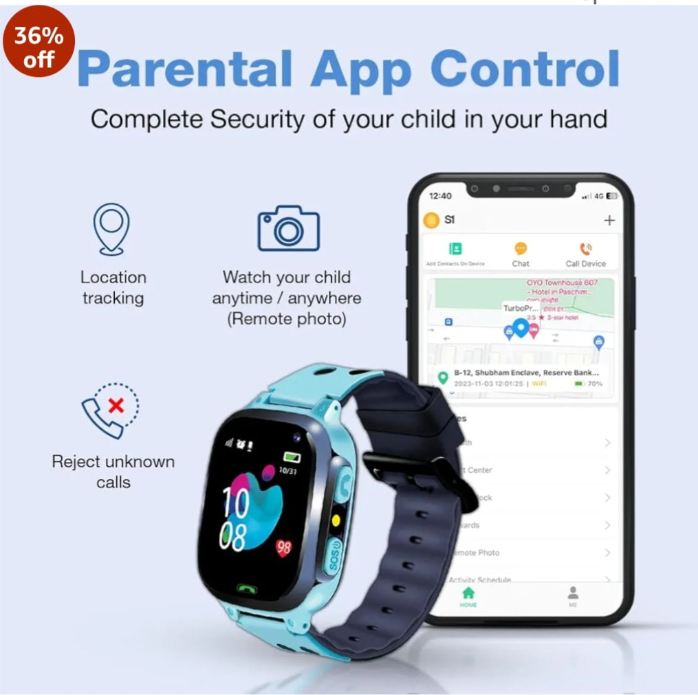 spenco S1 Kids Smartwatch for Boys & Girls, Calling Smart Watch for Kids with Location, Camera, SOS Button, Geo-Fencing, Remote Monitoring, Voice Chat, Parent Control App, 2G/4G/5G Sim Support -Blue