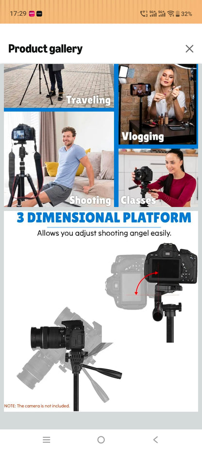 3366 Aluminum Tripod (55-Inch), Universal Lightweight Tripod with Mobile Phone Holder Mount & Carry Bag for All Smart Phones, Gopro, Cameras