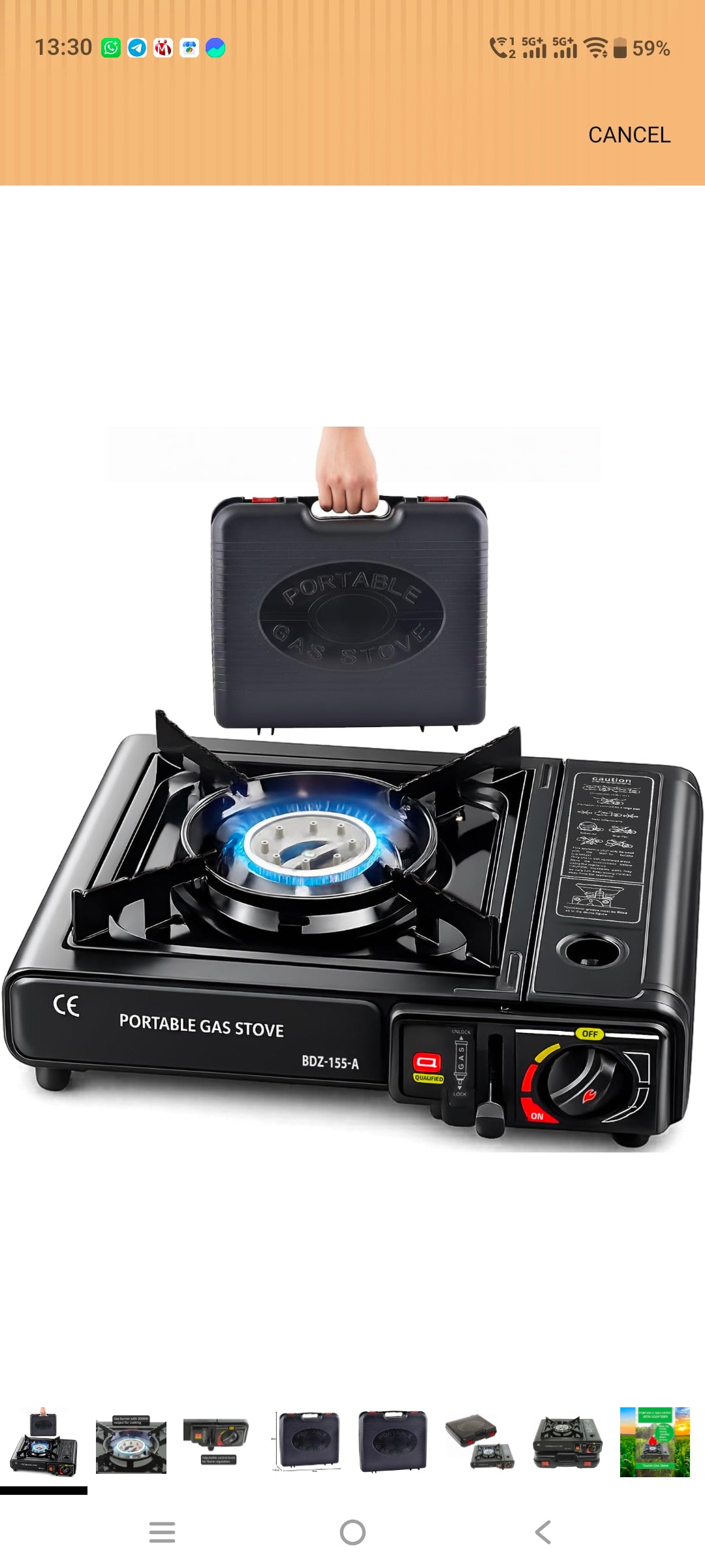 Portable Camping Gas Stove Cooking Gas burner with Carrying Case for Outdoor Camping Hiking Trekking - (Pack of 1, Black, 34 x 26 x 7.5 cm),Stainless Steel