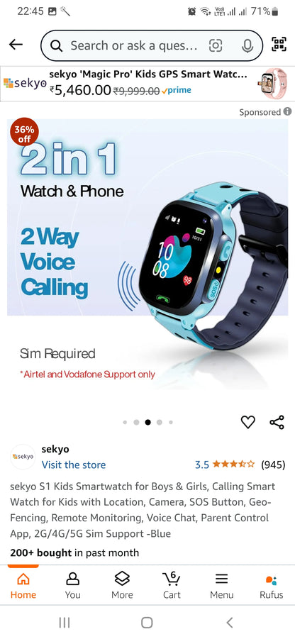 spenco S1 Kids Smartwatch for Boys & Girls, Calling Smart Watch for Kids with Location, Camera, SOS Button, Geo-Fencing, Remote Monitoring, Voice Chat, Parent Control App, 2G/4G/5G Sim Support -Blue
