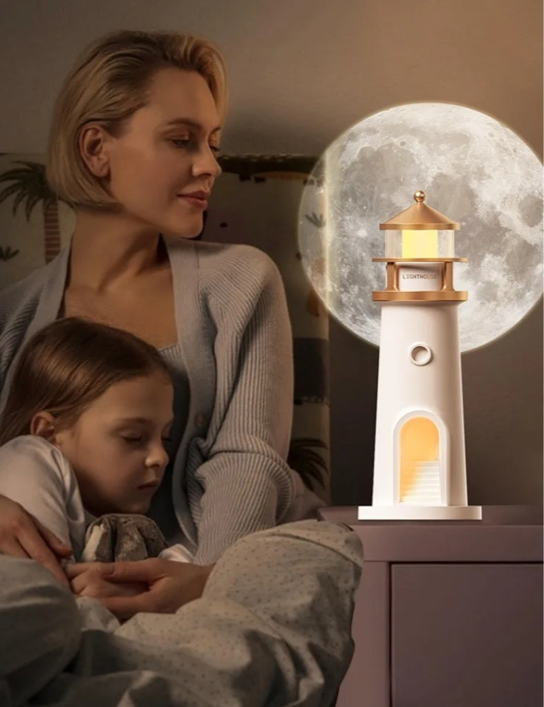Moon Lamp Projector Night Light,Lighthouse Decor Light Night Light for Kids,Moon Light Galaxy Projector Rechargeable LED Aesthetic Table Lamp